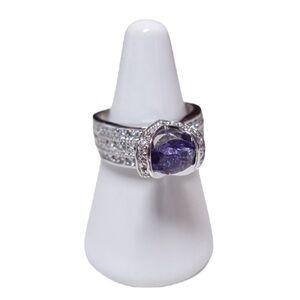 LJ Sterling Silver 925 w/ White & Purple CZ Ring Sz 8 Wedding Anniversary Gift